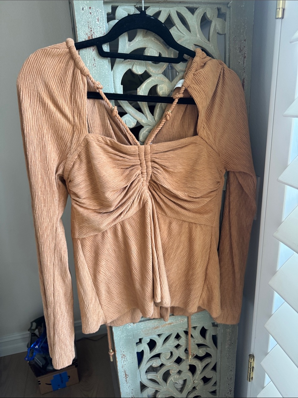 Jonathan Simkhai Ruched Long-Sleeve Top in Tan